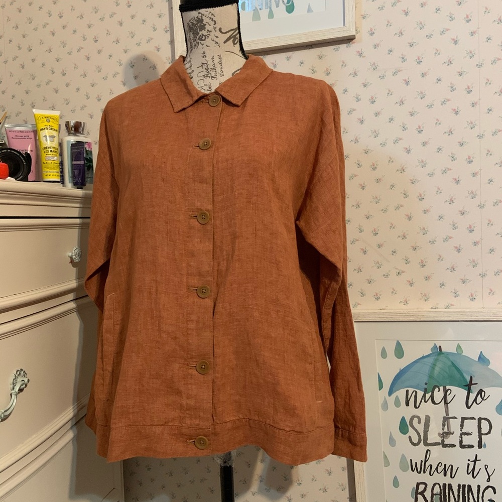 Eileen Fisher 100% Organic Linen Button Front Top